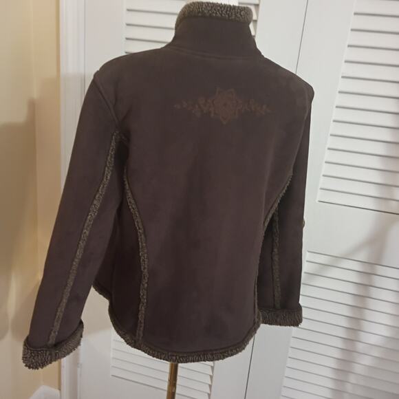 L.L.Bean Women's Med Brown Faux Suede Sherpa Lined Embellished Jacket Easy Care - Picture 14 of 16